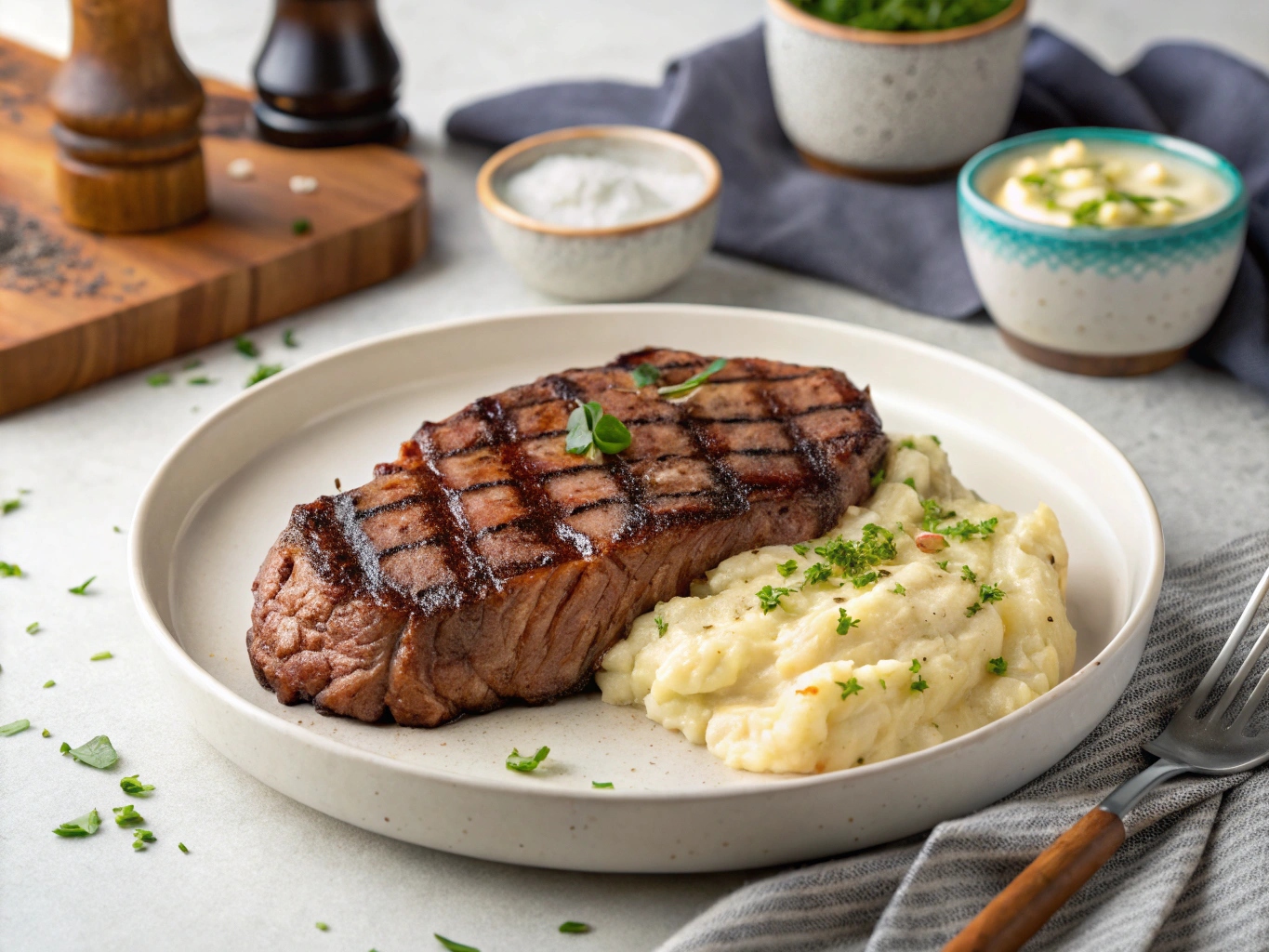 Grillad entrecôte med blomkålsmos
